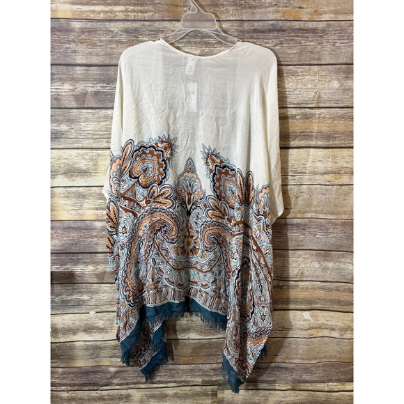 J Jill Neutral Print One Size Modal Rayon Kimono Cardigan Cover Up Fringe Scarf - Picture 3 of 4